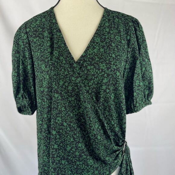 Michael Kors black & moss green floral print wrap front blouse sz PS, PM,XS, XXL - Picture 8 of 8